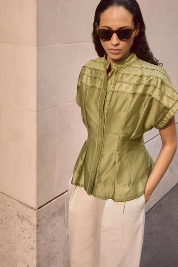 Archive Collection - Layered Detail Button Woven Shirt khaki