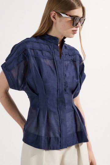 Archive Collection - Layered Detail Button Woven Shirt navy