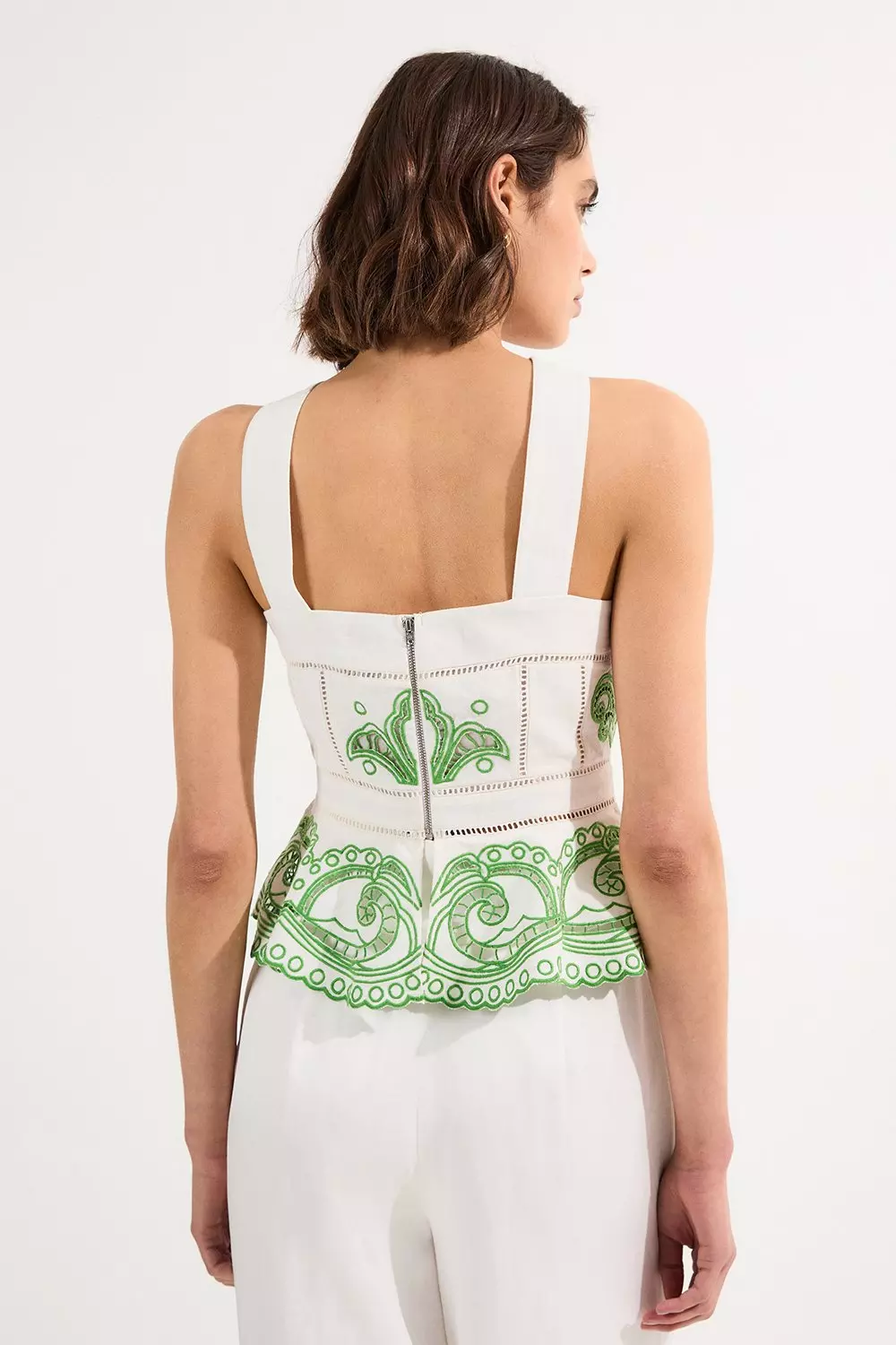 ★KAREN MILLEN★ Cutwork Embroidered Ruffle Woven Strappy Top | Karen Millen