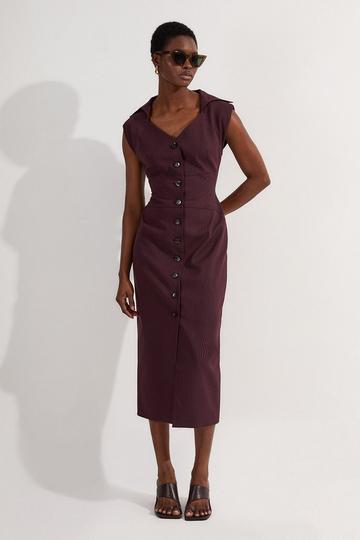 Petite Pinstripe Corseted Tailored Pencil Midi Dress merlot