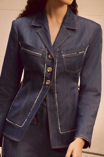 Archive Collection - Tailored Denim Belted Single Breasted Blazer indigo