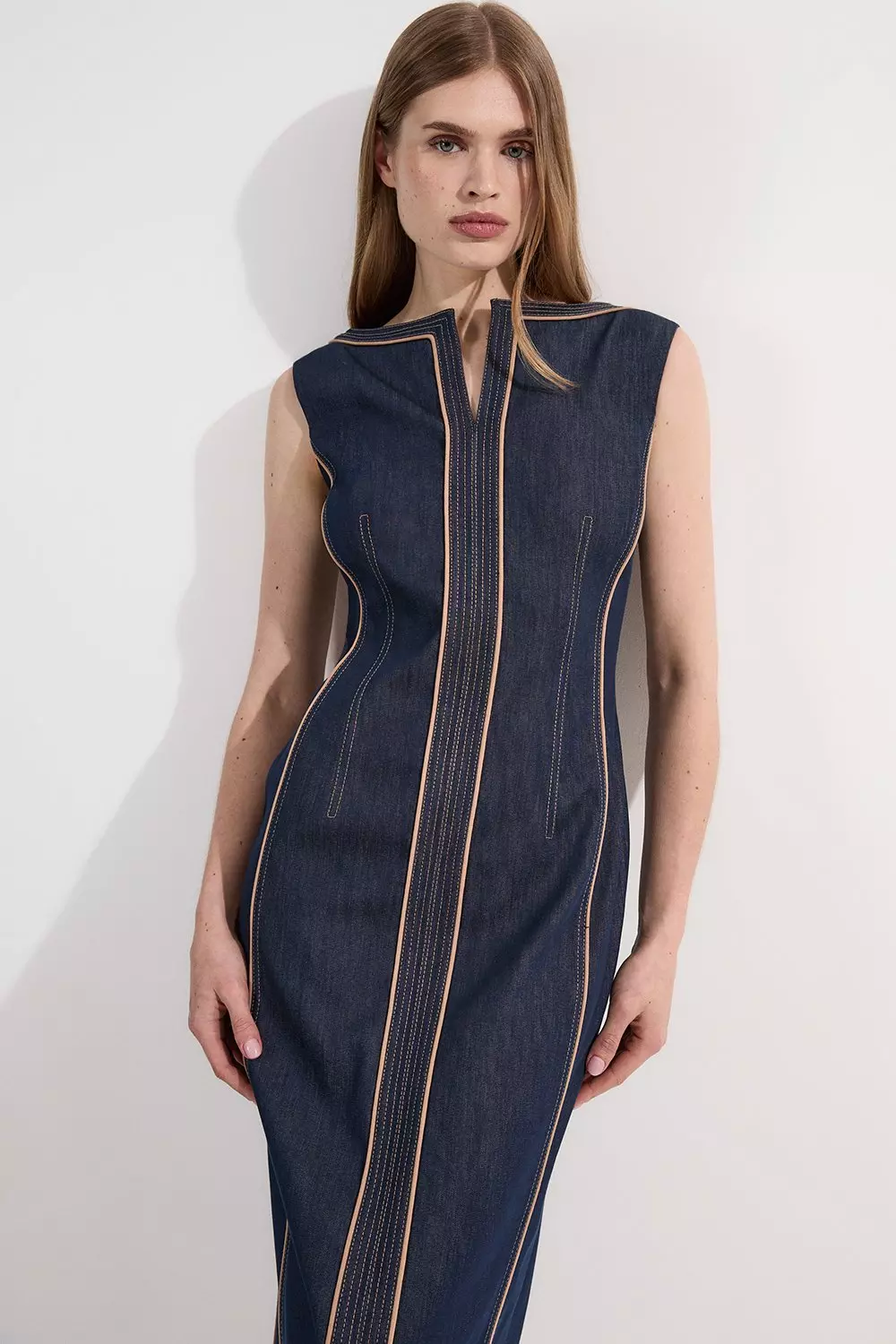 ★Karen Millen★ テーラードデニムポケットマキシドレス bkk25290_indigo_xl?$