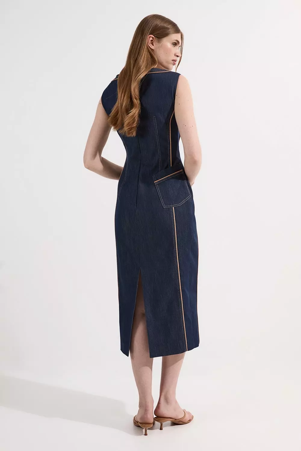 ★Karen Millen★ テーラードデニムポケットマキシドレス Archive Collection - Tailored Denim Pocketed Maxi Dress