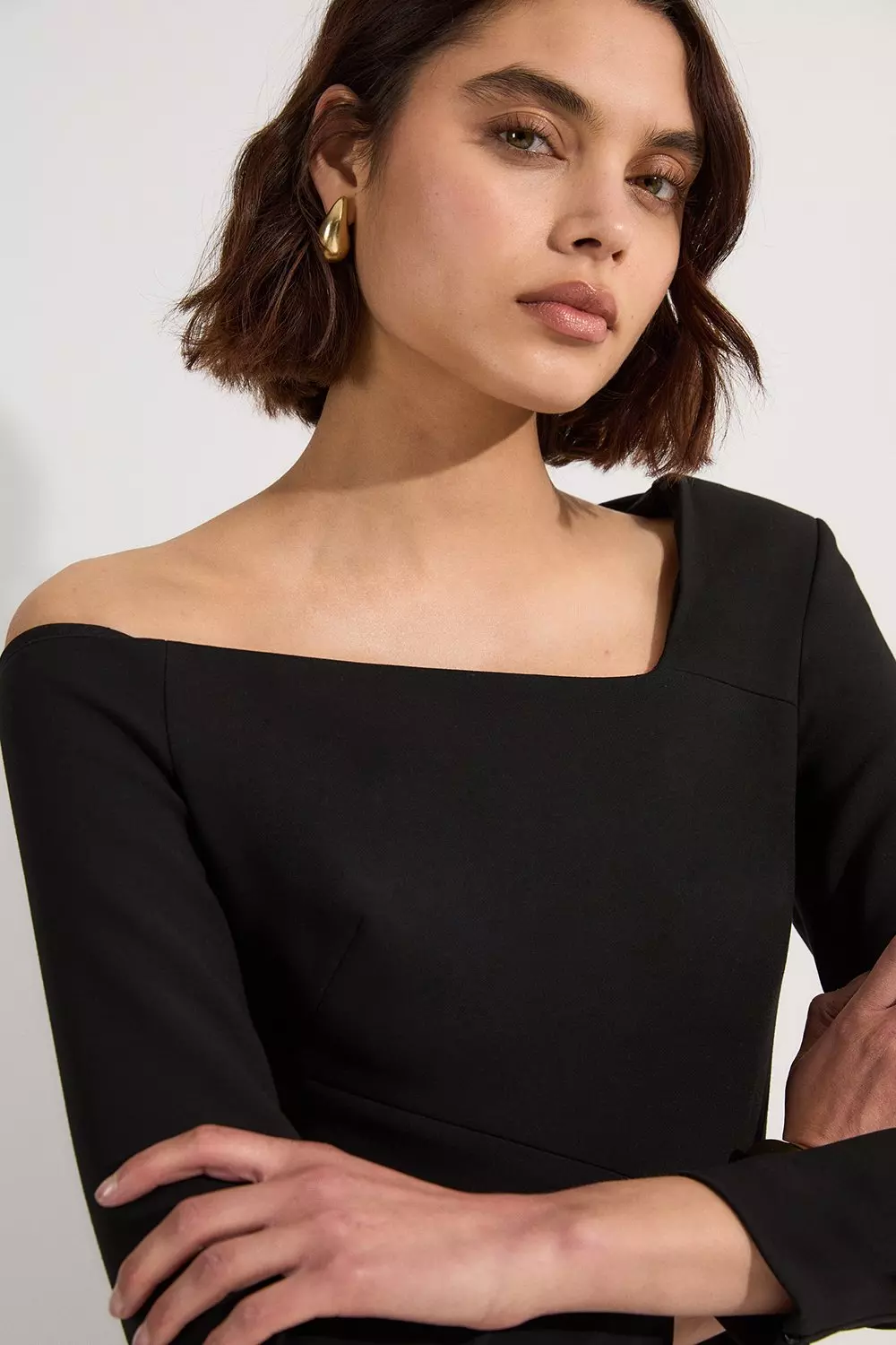 パリコレクション Stretch Crepe Karen | Dress Maxi Draped Neckline Asymmetric 小物