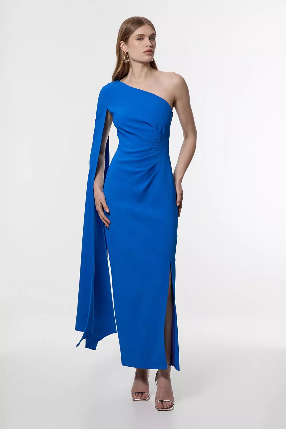 Cobalt Compact Stretch Viscose One Shoulder Cape Maxi Dress alternative image