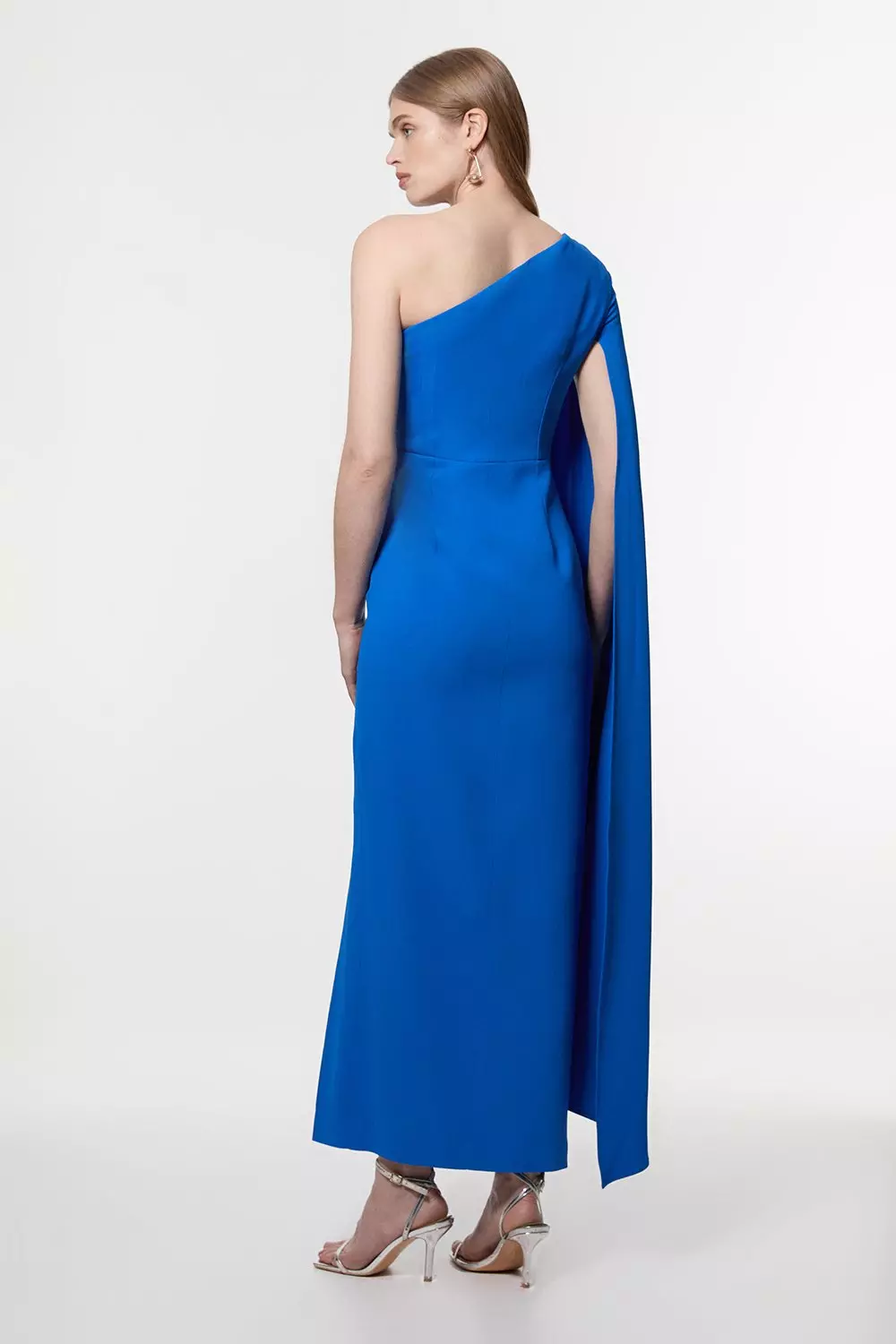 Cobalt Compact Stretch Viscose One Shoulder Cape Maxi Dress alternative image