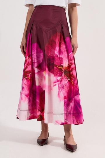 Placed Floral Taffeta Woven Maxi Skirt floral
