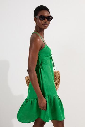 Petite Viscose Linen Woven Mini Beach Dress green