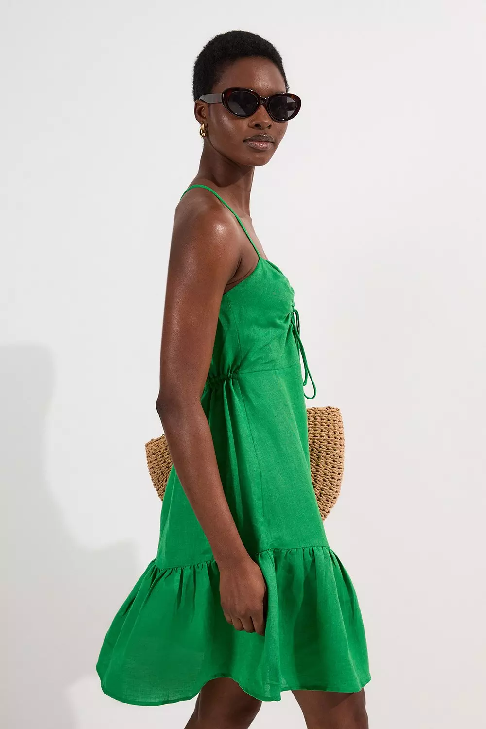 【Karen Millen】ヴィスコース リネン ミニ ビーチドレス bkk25310_green_xl?$