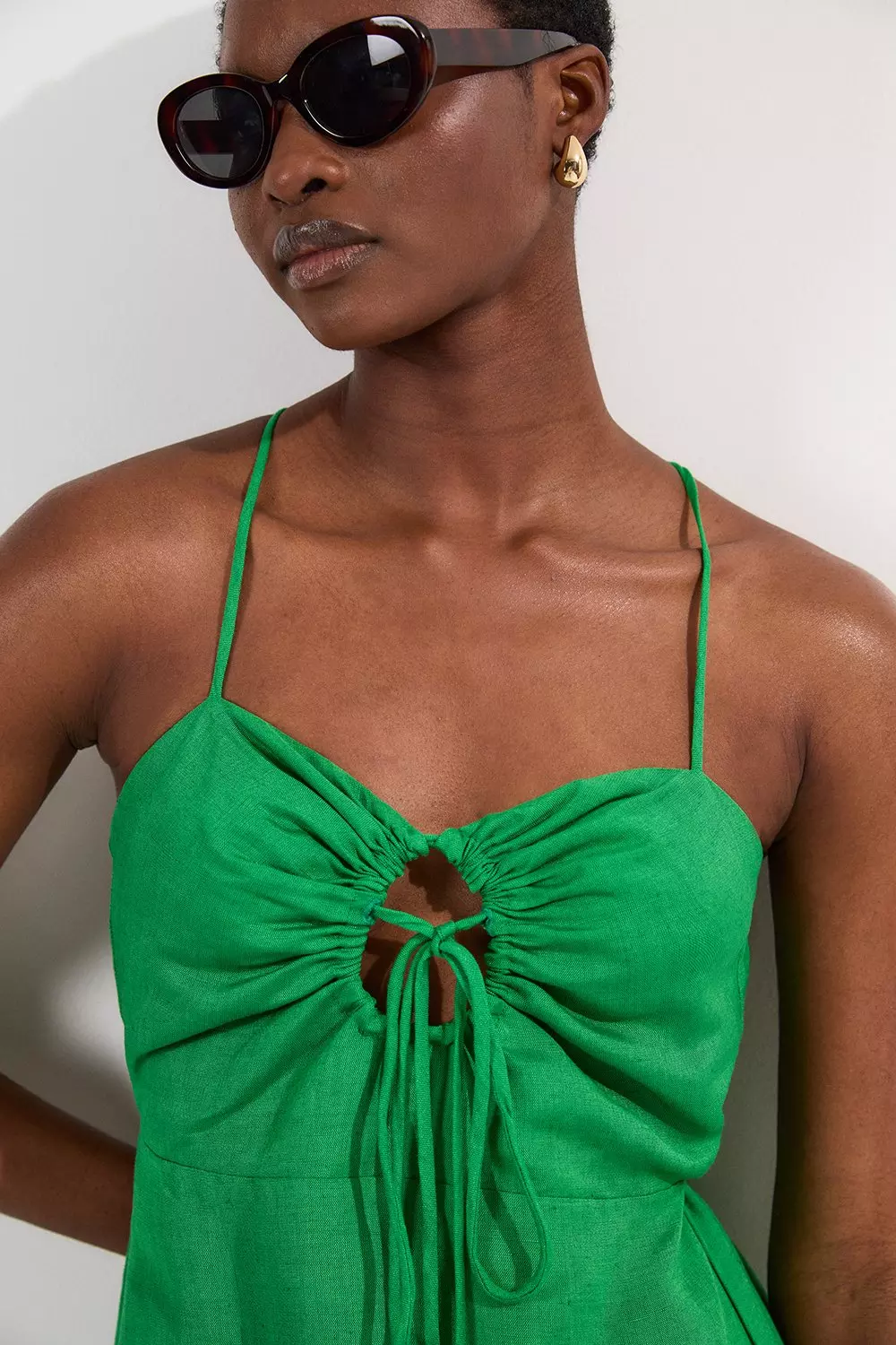 Viscose Linen Woven Mini Beach Dress | Karen Millen