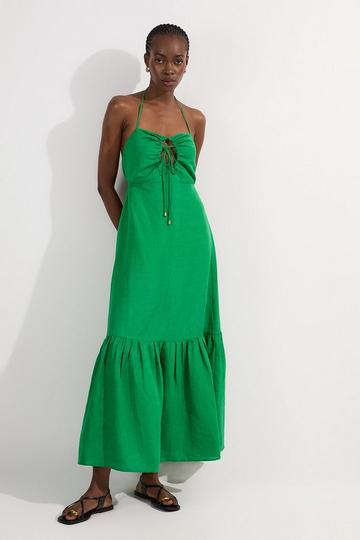 Viscose Linen Woven Maxi Beach Dress green