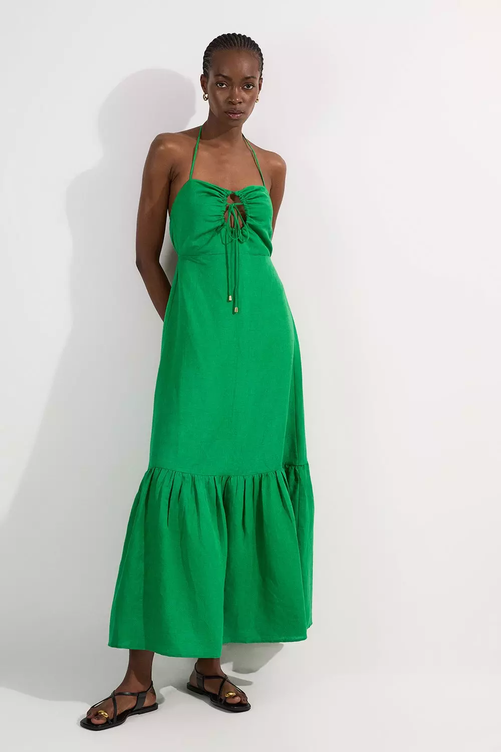 【Karen Millen】Viscose linen マキシドレス ※送料込 KAREN MILLEN Viscose Linen Woven Strappy Maxi Dress | endource