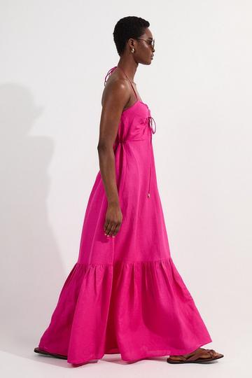 Viscose Linen Woven Maxi Beach Dress pink