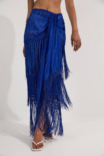 Beach Fringe Metallic Thread Maxi Dress blue