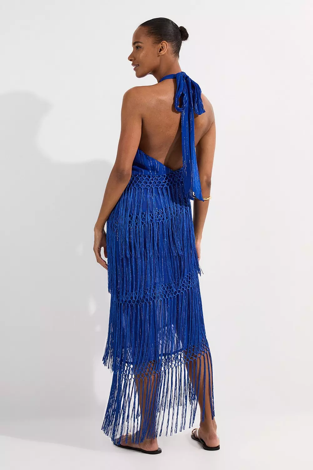 fhxn_1235★ Beach Fringe Metallic Thread Halter Neck Dress | Karen Millen