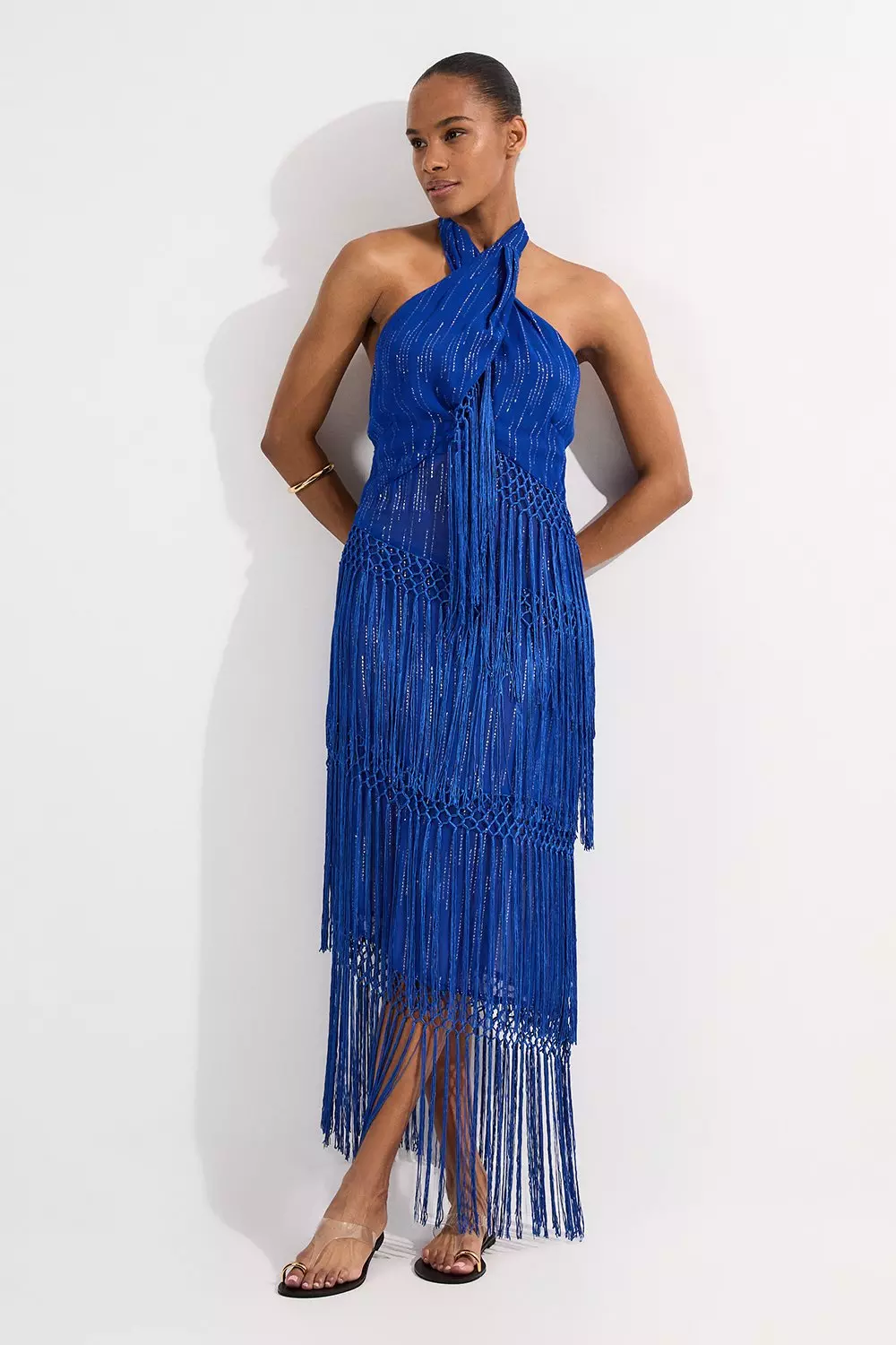 ★Karen Millen★ ビーチフリンジホルターネックウーブンドレス bkk25316_blue_xl?$