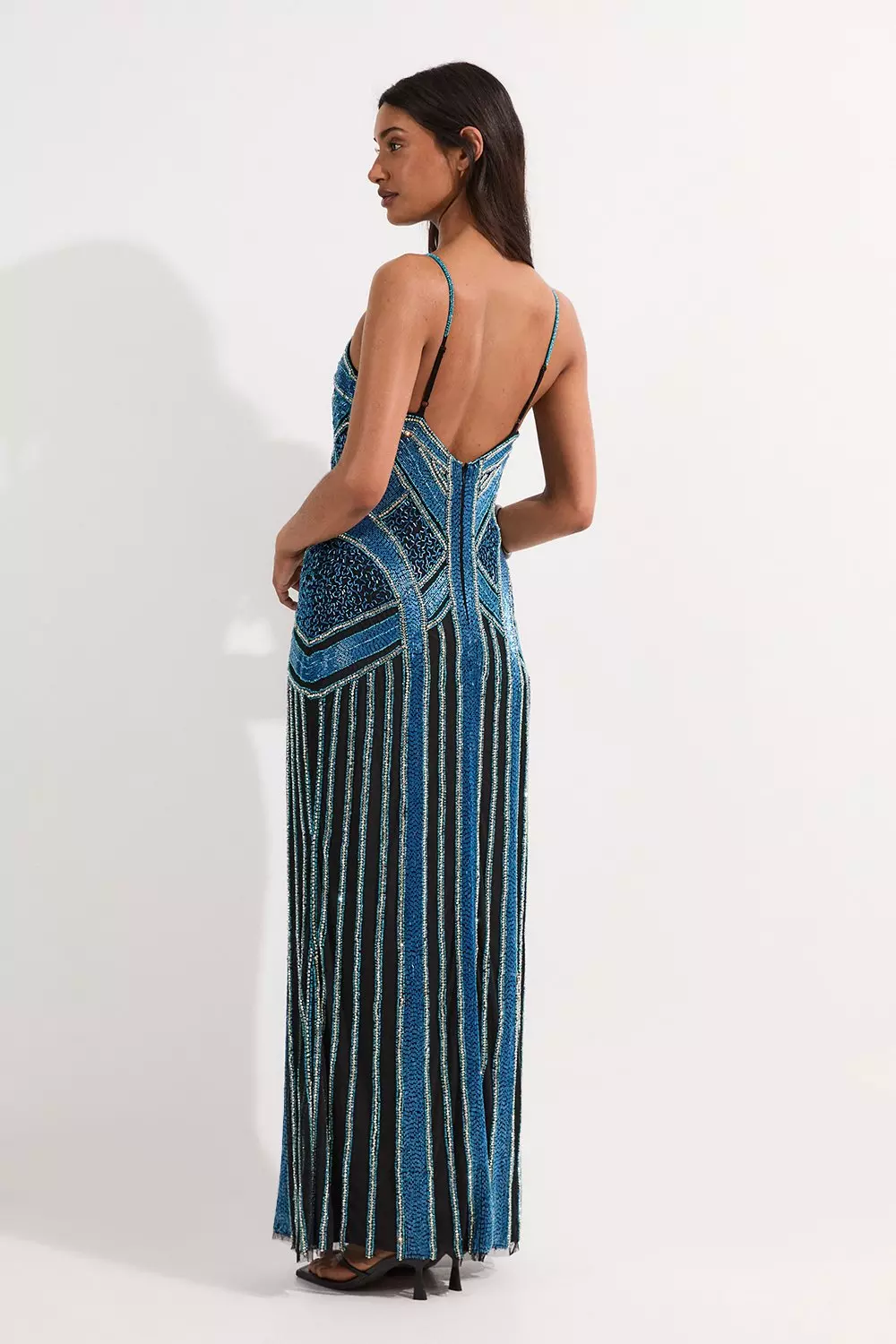 Crystal Beaded Strappy Woven Maxi Dress | Karen Millen