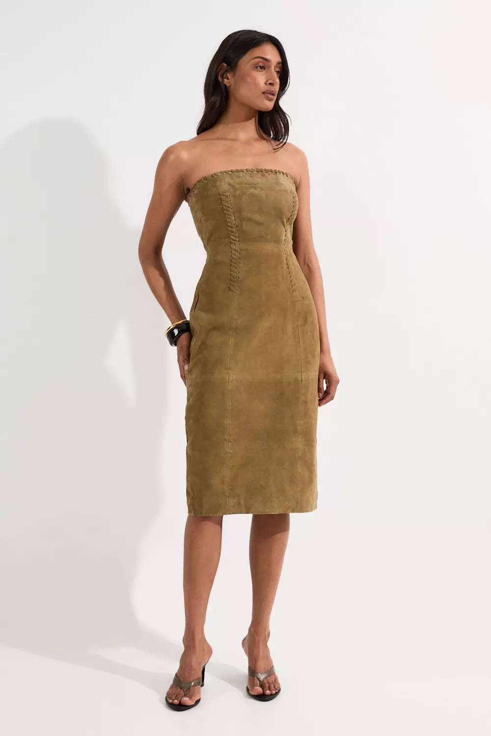 KAREN MILLEN* スエードホイップステッチバンドゥミディドレス bkk25327_olive_xl?$