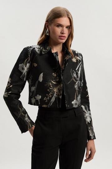 Floral Jacquard Tailored Jacket black