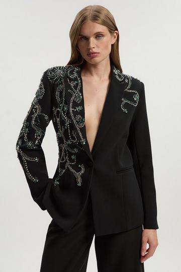 Crystal Embellished Tailored Single Breasted Blazer black