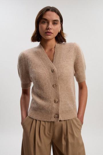 Light Weight Alpaca Blend Short Sleeve Knitted Cardi camel