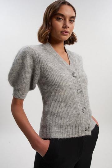 Light Weight Alpaca Blend Short Sleeve Knitted Cardi grey