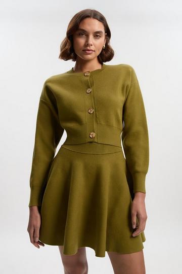 Compact Yarn Cropped Knitted Cardi green