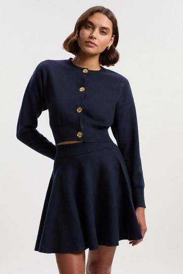 Compact Yarn Cropped Knitted Cardi navy