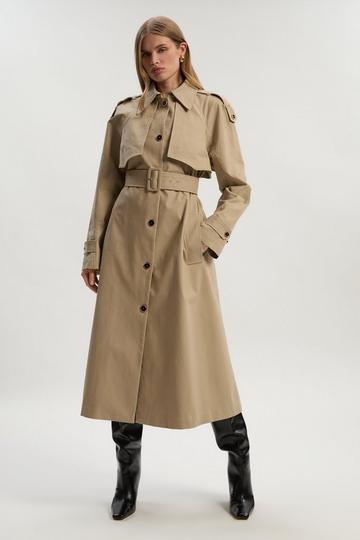 Petite Pleated Black Trench Coat stone