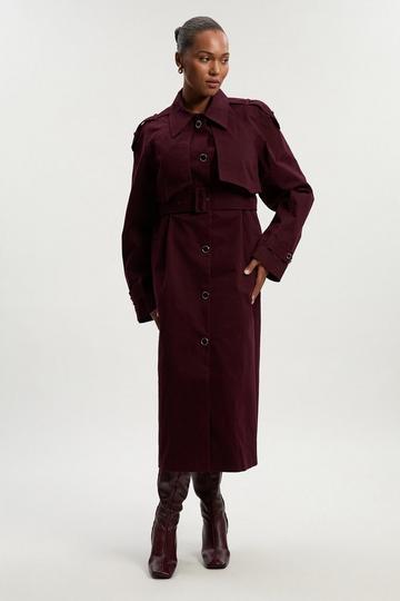 Plus Size Pleated Black Trench Coat berry