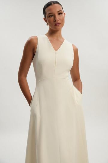 Compact Essential Tailored Sleeveless Midi Dress cream