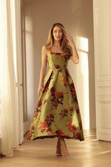 Lydia Millen Floral Jacquard Corseted Woven Maxi Dress green