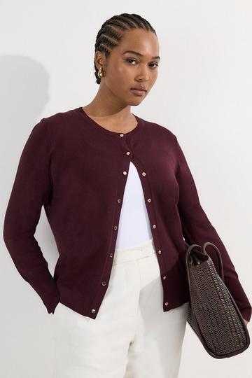 Plus Size Viscose Blend Popper Knitted Cardigan burgundy