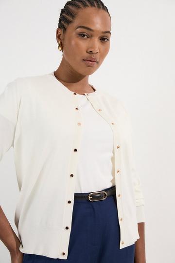 Plus Size Viscose Blend Popper Knitted Cardigan ivory