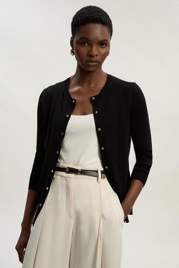 Black Viscose Blend Popper Knitted Cardigan