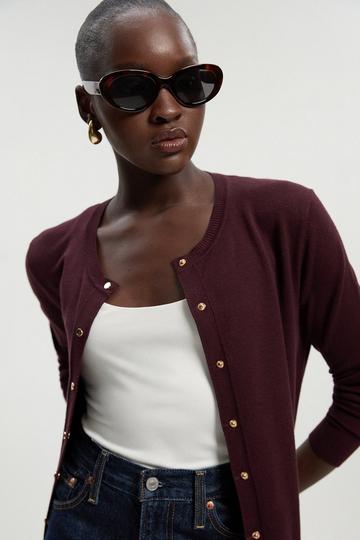 Burgundy Red Viscose Blend Popper Knitted Cardigan