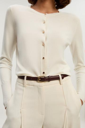 Viscose Blend Popper Knitted Cardigan ivory