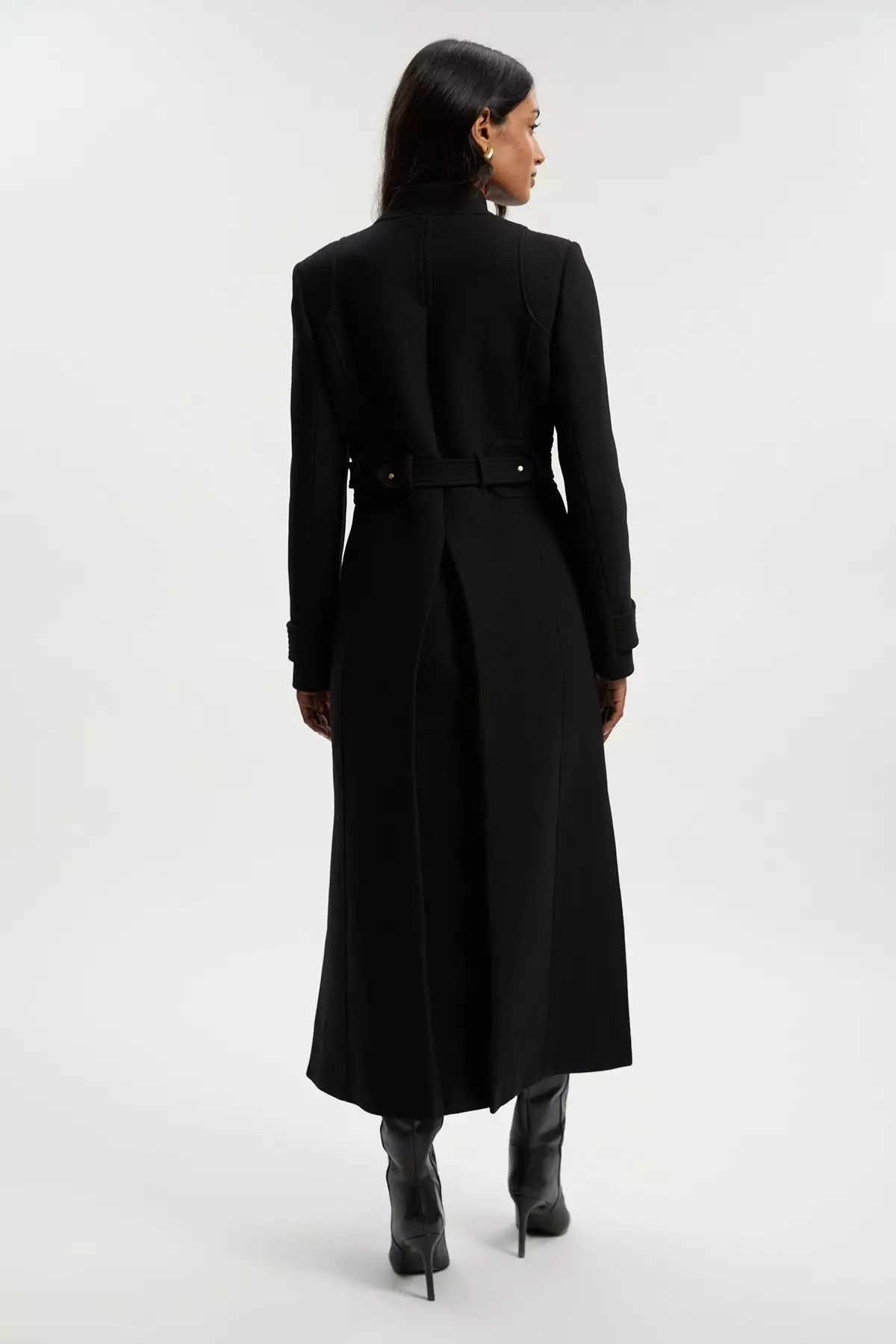 Wool Investment Notch Neck Belted Detail Tailored Maxi Coat