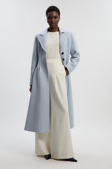 Blue Wool Corset Detail Full Skirted Tailored Maxi Coat