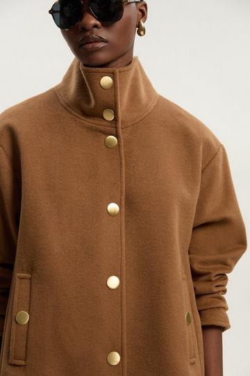 Brushed Wool Funnel Neck Tailored Short Coat camel