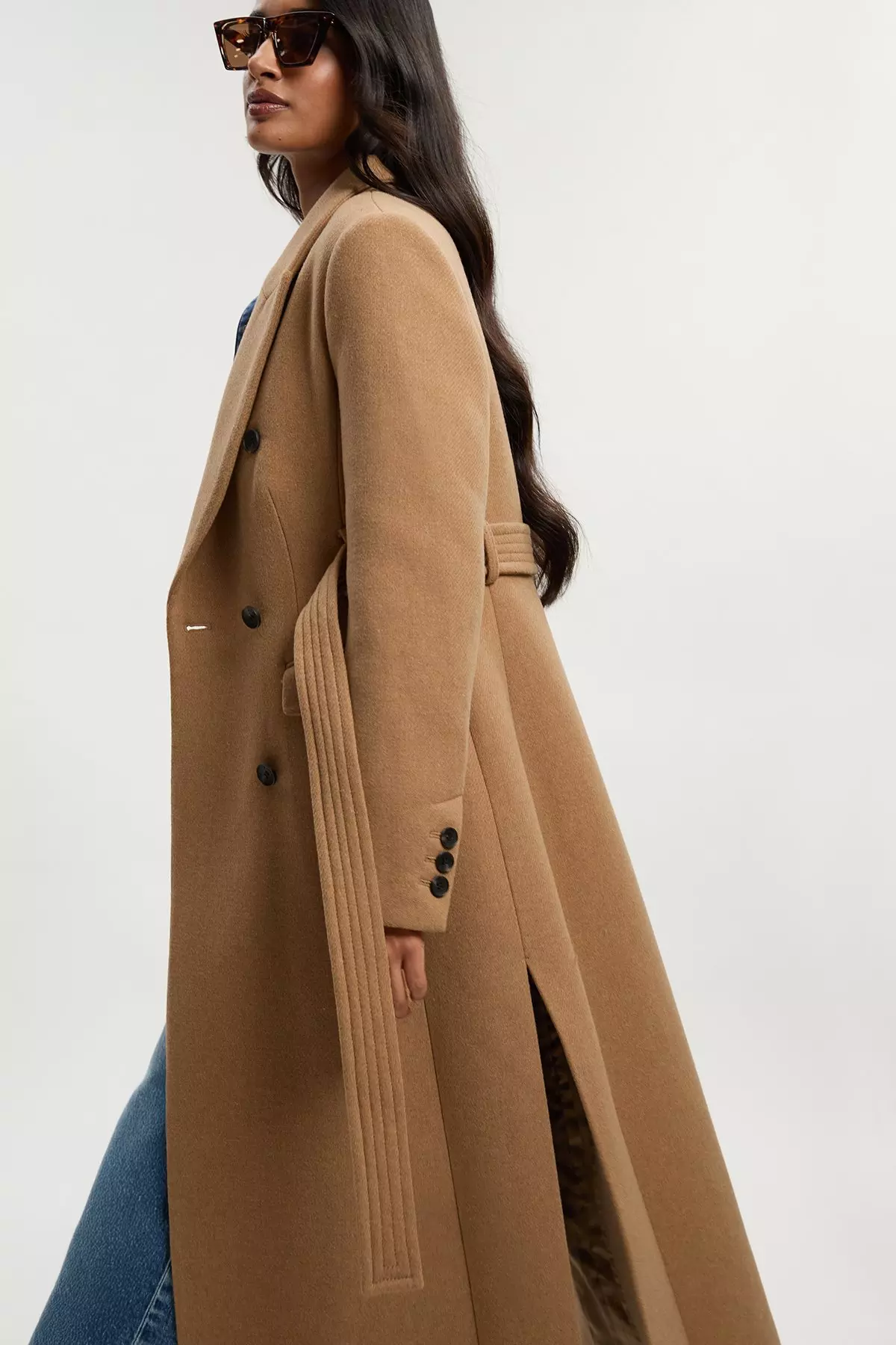 Wool Double Breasted Belted Tailored Maxi Coat | Karen Millen