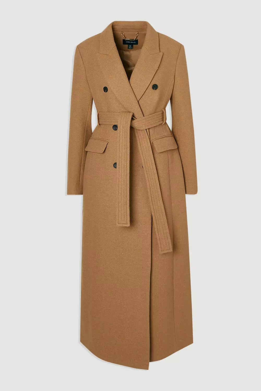 Wool Double Breasted Belted Tailored Maxi Coat | Karen Millen