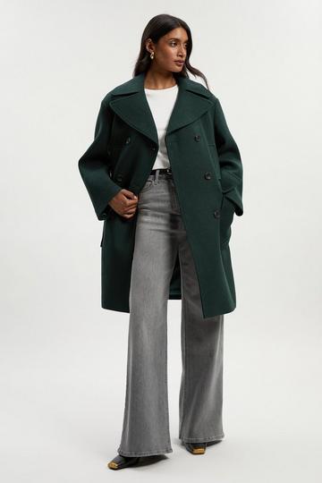 Wool Patch Pocket Tailored Midi Coat forest