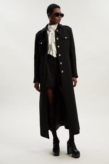 Black Wool Military Tailored Maxi Coat