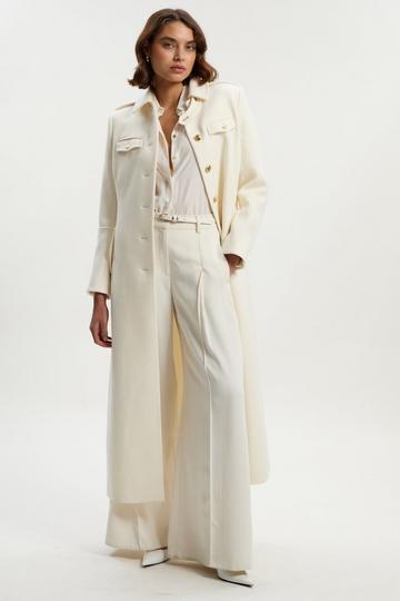 Wool Military Tailored Maxi Coat ivory