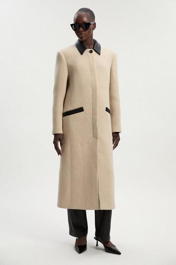Wool Pu Mix Tailored Midi Coat oatmeal