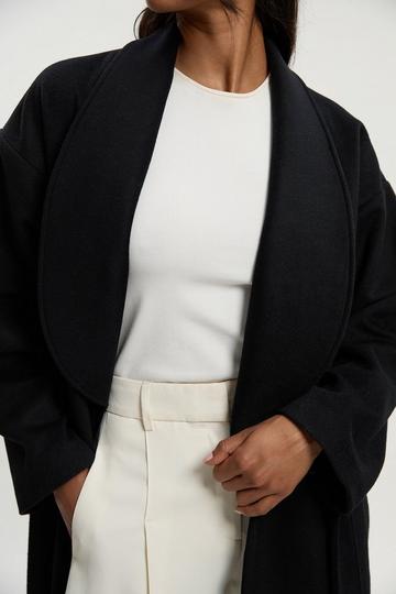 Petite Brushed Wool Belted Wrap Tailored Maxi Coat black