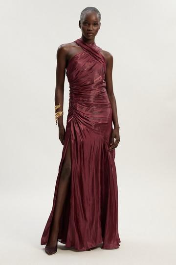 Digital Ophelia Liquid Metallic Split Woven Maxi Dress dusty rose
