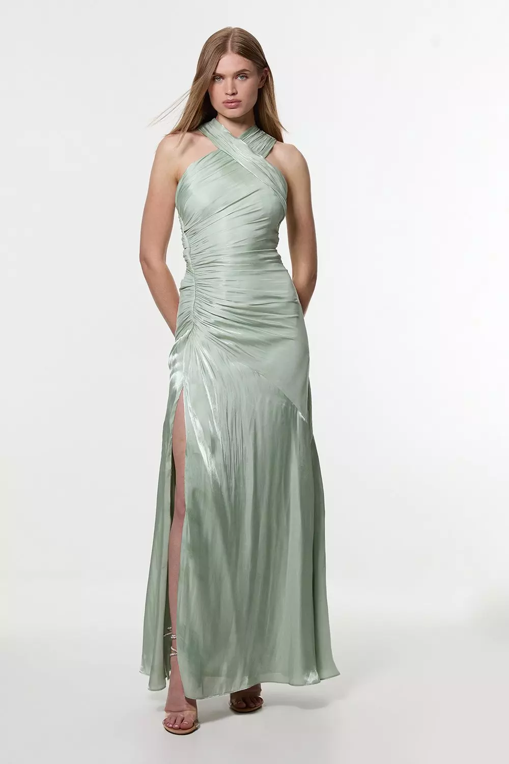 Digital Ophelia Liquid Metallic Split Woven Maxi Dress