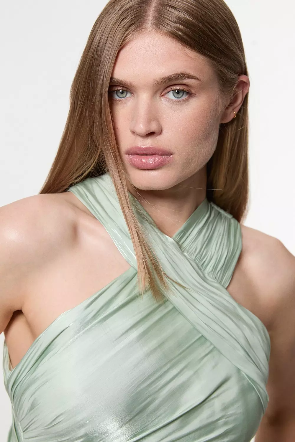 Digital Ophelia Liquid Metallic Split Woven Maxi Dress